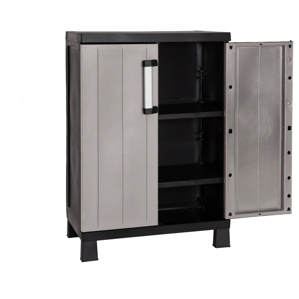 Armário Multiusos Baixo Garage PVC Cinzento e Preto Armário Multiusos Baixo Garage PVC Cinzento e Preto