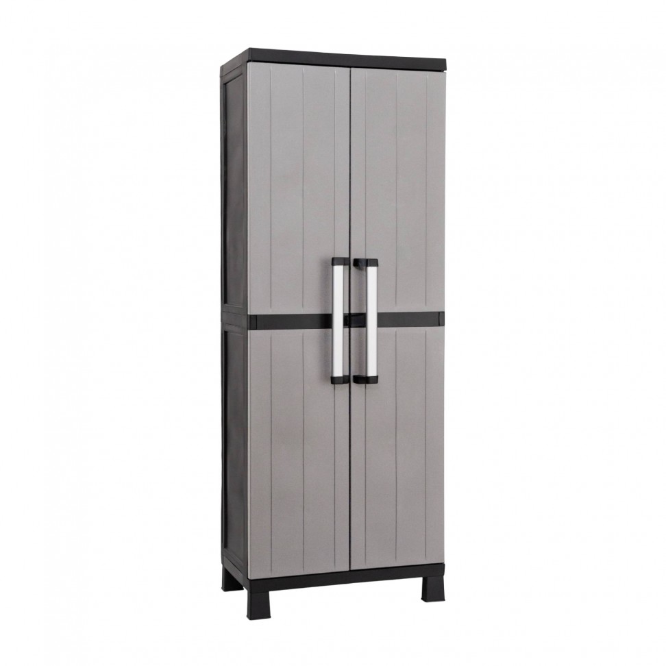 Armário Multiusos Alto Garage PVC Cinzento e Preto Armário Multiusos Alto Garage PVC Cinzento e Preto