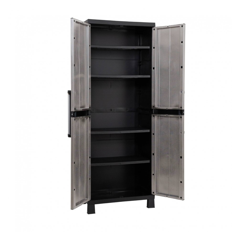 Armário Multiusos Alto Garage PVC Cinzento e Preto Armário Multiusos Alto Garage PVC Cinzento e Preto